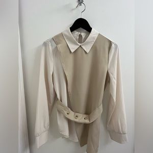 Top and bottom long sleeve set. Beige/cream colour
